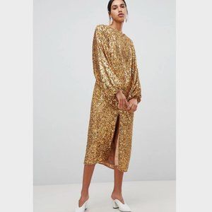 ASOS EDITION sequin midi dress with blouson sleeve Sz 4